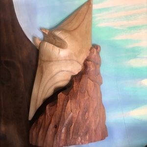 Wood carved Manta Ray sculpture